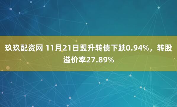 玖玖配资网 11月21日盟升转债下跌0.94%，转股溢价率27.89%